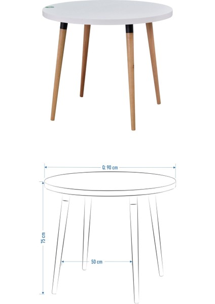 Deniz Sandalye Argos Ahşap Mdf Yuvarlak Sabit Mutfak Masası Takımı - 90 x 90 cm
