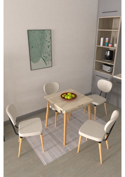 Deniz Sandalye Avanos Ahşap Mdf Kanatlı Mutfak Masası Takımı - 70 x 70+70 cm