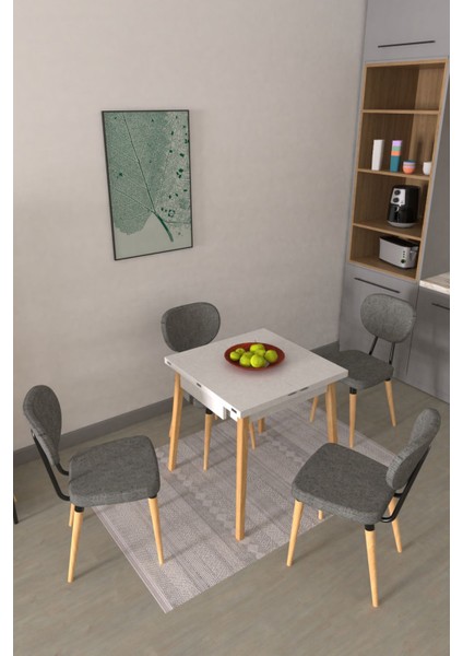Deniz Sandalye Avanos Ahşap Mdf Kanatlı Mutfak Masası Takımı - 70 x 70+70 cm