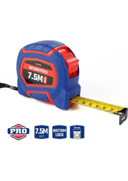 WP261010 7,5MX25MM/25FT. Naylon Kaplama Sarı Çelik Şerit Metre