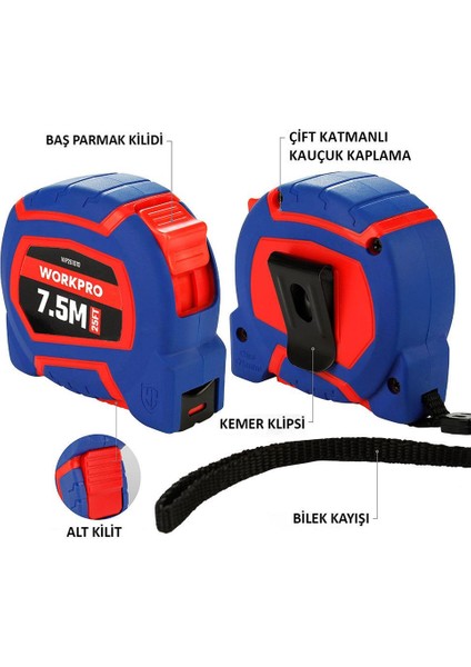 WP261010 7,5MX25MM/25FT. Naylon Kaplama Sarı Çelik Şerit Metre