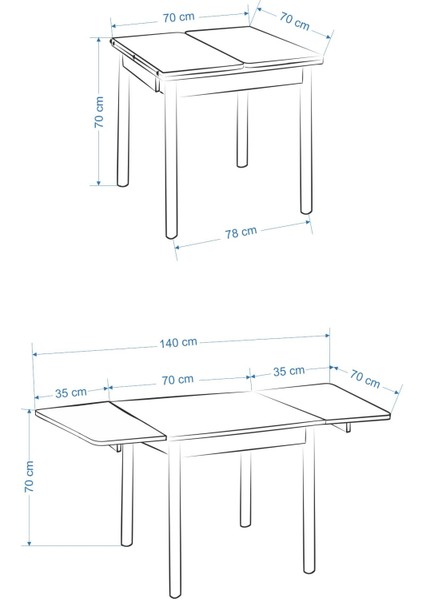 Ege Sandalye Avanos Ahşap Mdf Kanatlı Mutfak Masası Takımı - 70 x 70+70 cm