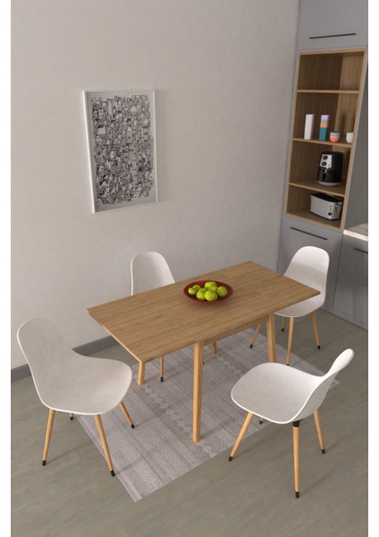 Eames Sandalye Avanos Ahşap Mdf Kanatlı Mutfak Masası Takımı - 70 x 70+70 cm