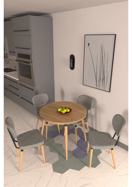 Deniz Sandalye Argos Ahşap Mdf Yuvarlak Sabit Mutfak Masası Takımı - 90 x 90 cm