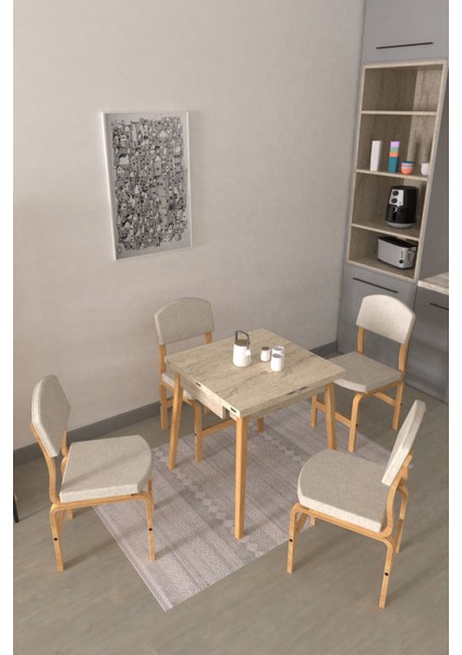Ege Sandalye Avanos Ahşap Mdf Kanatlı Mutfak Masası Takımı - 70 x 70+70 cm