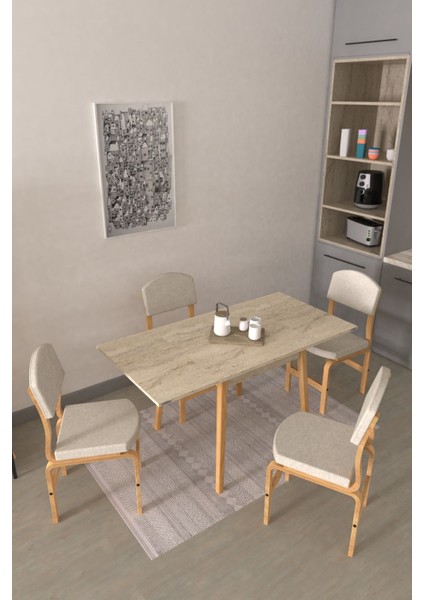 Ege Sandalye Avanos Ahşap Mdf Kanatlı Mutfak Masası Takımı - 70 x 70+70 cm