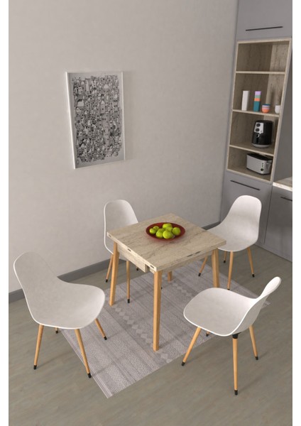 Eames Sandalye Avanos Ahşap Mdf Kanatlı Mutfak Masası Takımı - 70 x 70+70 cm