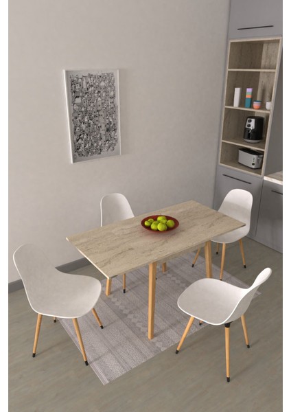 Eames Sandalye Avanos Ahşap Mdf Kanatlı Mutfak Masası Takımı - 70 x 70+70 cm