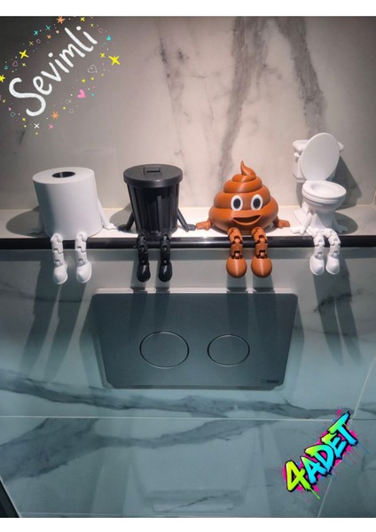 4'lü Eğlenceli Banyo Dekoratif Figür Seti /tuvalet Kağıdı, Çöp Kovası, Kaka Emojisi ,klozet Aksesua