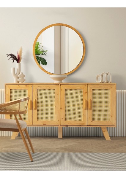 Destan Yemek Odası Aynalı Konsol 4 Kapaklı Natural Ağaç 180 cm -KURULU Gönderilir fiyatları