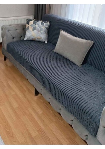 Kaymaz Taban Süngerli Kadife Koltuk - Çekyat Örtüsü 170X210 Antrasit Rengi