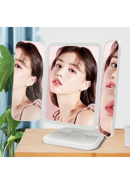 USB ile Şarj Olabilen 3 Farklı Dokunmatik LED Ayarlı 2 Kapaklı Makyaj Aynası