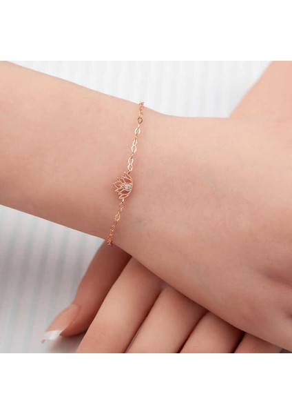 Gümüş Rose Lotus Çiçeği Kadın Bileklik