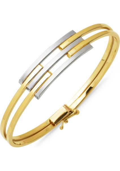 Üç Sıra Rodajlı 14 Ayar Altın Kaburga Kelepçe Bileklik KLP13