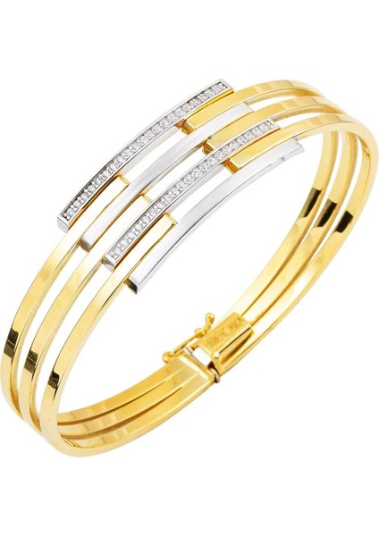 Dört Sıra Taşlı 14 Ayar Altın Kaburga Kelepçe Bileklik KLP23