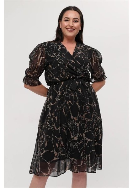 Dipmoda Kadın Astarlı Büyük Beden Şifon Elbise DPX8063