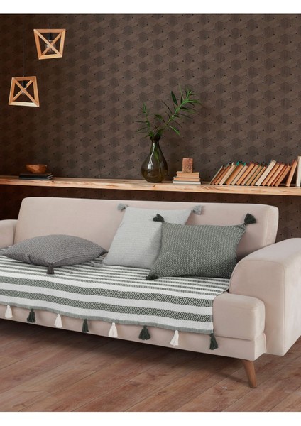 Liva Ponponlu Haki Koltuk Örtüsü 115 x 200 cm Kanepe Divan Çekyat Berjer Örtüsü Şalı Püsküllü fiyatları