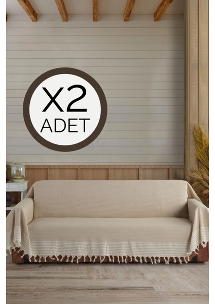 Bej Kolları Örten 2 Adet Battal Boy 180 x 300 cm Koltuk Kanepe Divan Çekyat Örtüsü