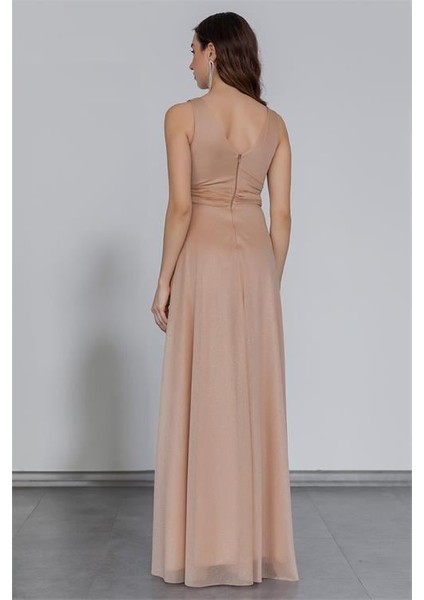 Dipmoda Kadın Gold Drapeli Tül Abiye Elbise DP2030 modelleri