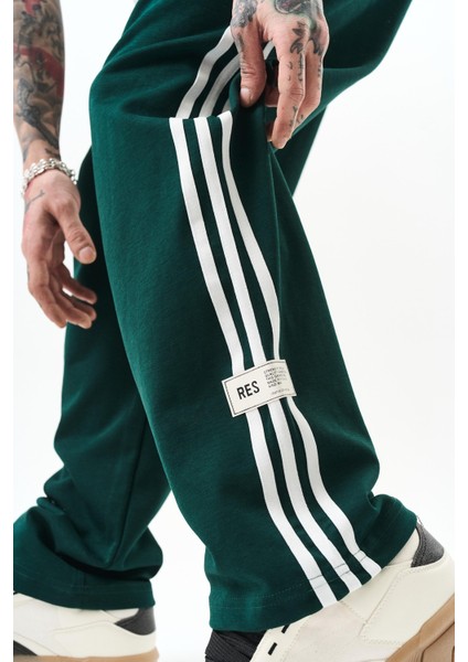 Erkek 3\'lü Şerit Detaylı Interlok Baggy Eşofman Altı Nefti