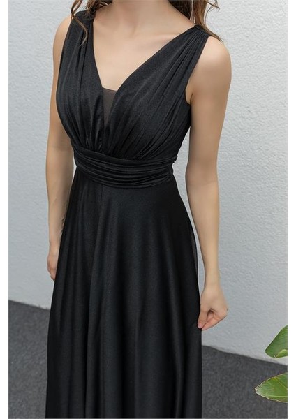 Dipmoda Kadın Siyah Drapeli Tül Abiye Elbise DP2030 fiyatları