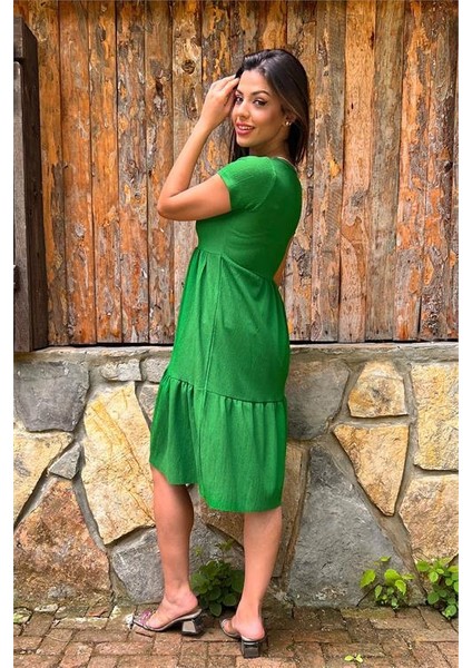Dipmoda Kadın Yeşil Astarsız Midi Boy Bürümcük Elbise LPTR03 indirimleri