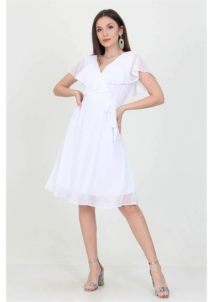 Dipmoda Kadın Kruvaze Yaka Bağlama Detaylı Yeni Sezon Şifon Elbise DP8081 modelleri