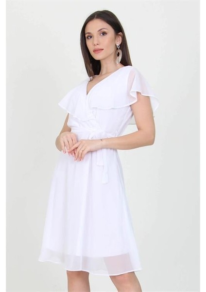 Dipmoda Kadın Kruvaze Yaka Bağlama Detaylı Yeni Sezon Şifon Elbise DP8081 indirimleri