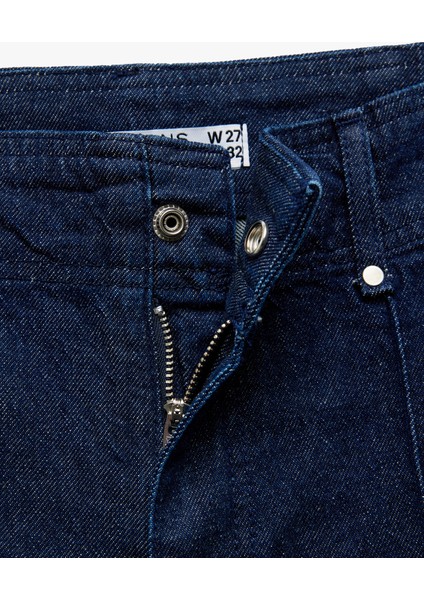Yüksek Bel Geniş Paça Nervürlü Düğmeli Jean Pantolon - Culotte Jeans