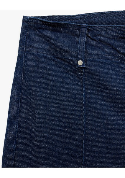 Yüksek Bel Geniş Paça Nervürlü Düğmeli Jean Pantolon - Culotte Jeans