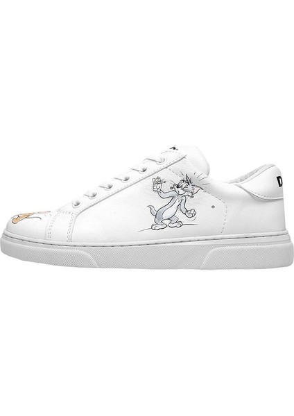 Kadın Vegan Deri Beyaz Sneakers - Warner Bros Up-To-No-Good Tasarım