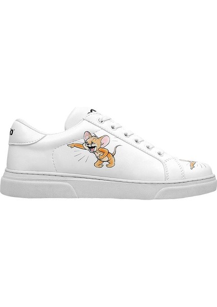 Kadın Vegan Deri Beyaz Sneakers - Warner Bros Up-To-No-Good Tasarım