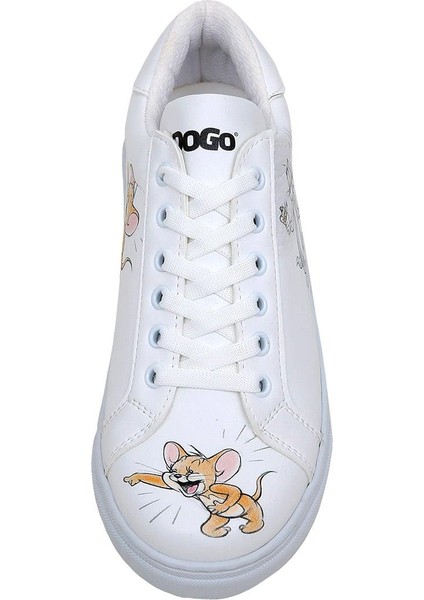 Kadın Vegan Deri Beyaz Sneakers - Warner Bros Up-To-No-Good Tasarım