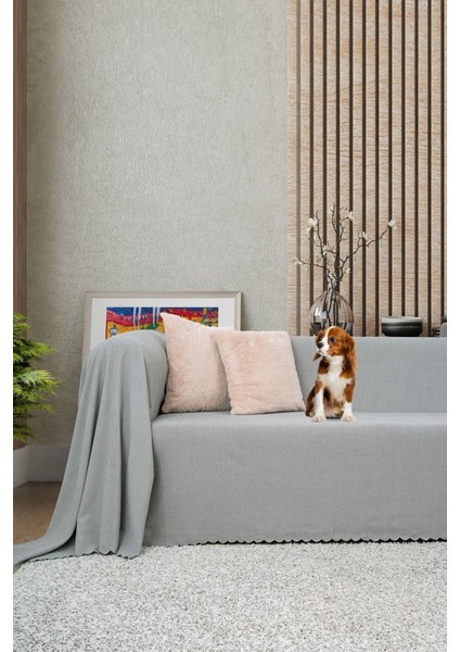 Koltuk Örtüsü | Çekyat Örtüsü | Koltuk Şalı 175X300 Mikrofiber Şönil Çift Taraflı Kaymaz | Taş