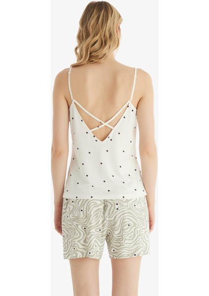 Kadın Ring Viskoz İnce Askılı Şortlu Krem Pijama Takımı C8T5N8O15 fırsatları