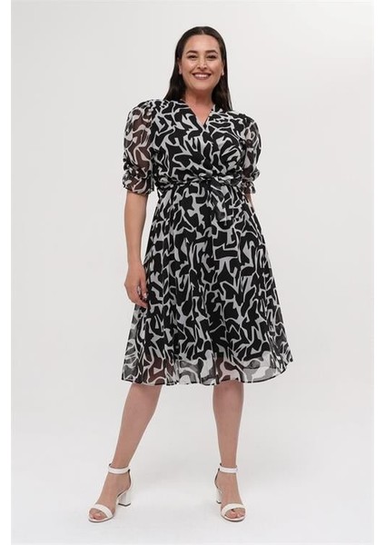 Kadın Büyük Beden Kruvaze Şifon Elbise DPNM8063 fiyatları