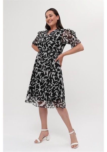 Kadın Büyük Beden Kruvaze Şifon Elbise DPNM8063 modelleri