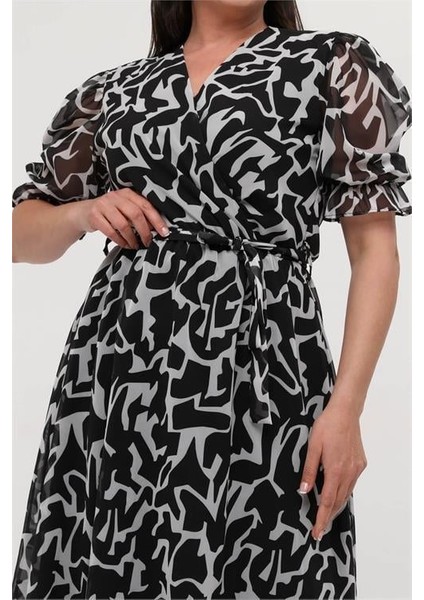 Kadın Büyük Beden Kruvaze Şifon Elbise DPNM8063 fırsatları