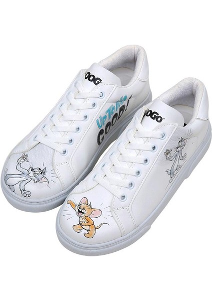 Kadın Vegan Deri Beyaz Sneakers - Warner Bros Up-To-No-Good Tasarım