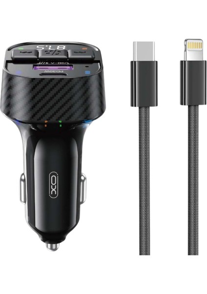 BCC17 Araç Bluetoothv5.3 Mp3 ve Şarj Cihazı,lightning Örgü KABLO,30WPD Hızlı Şarj,fm Verici,mp3/wav