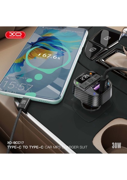 BCC17 Araç Bluetoothv5.3 Mp3 ve Şarj Cihazı,lightning Örgü KABLO,30WPD Hızlı Şarj,fm Verici,mp3/wav