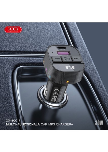 BCC17 Araç Bluetoothv5.3 Mp3 ve Şarj Cihazı,lightning Örgü KABLO,30WPD Hızlı Şarj,fm Verici,mp3/wav