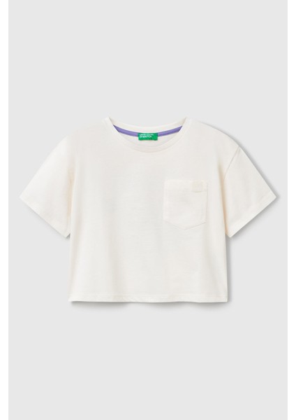 Pamuklu Baskılı Boxy Fit Bisiklet Yaka Crop T Shirt Kız Çocuk T Shirt 3I1XC10N8