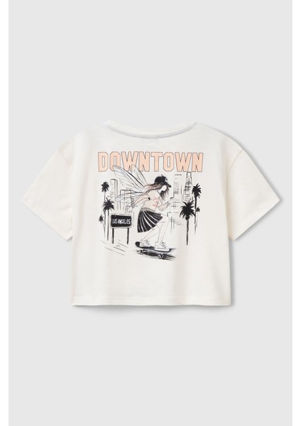 Pamuklu Baskılı Boxy Fit Bisiklet Yaka Crop T Shirt Kız Çocuk T Shirt 3I1XC10N8 fiyatları