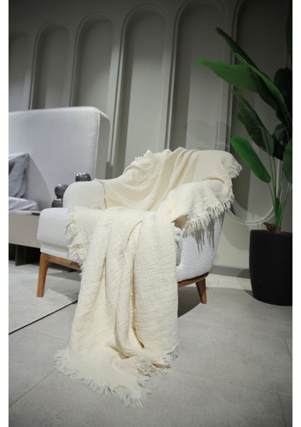 Ekru Müslin Koltuk Şalı / Tv Battaniyesi (100 x 200 Cm)