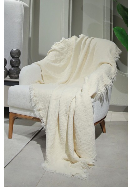 Ekru Müslin Koltuk Şalı / Tv Battaniyesi (100 x 200 Cm) modelleri