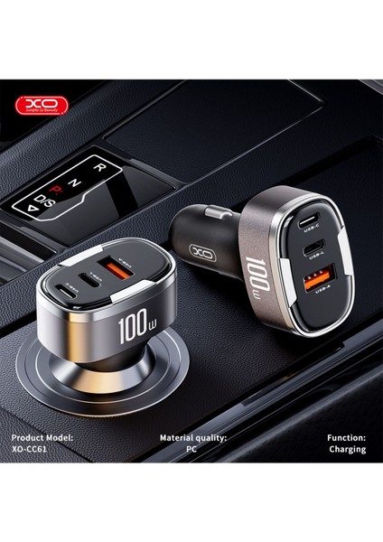 100W Araç Hızlı Şarj Adaptörü CC61,DIJITAL Ekran|hızlı Şarj,1x Usb-C,1x Usb-A,1x Lightning
