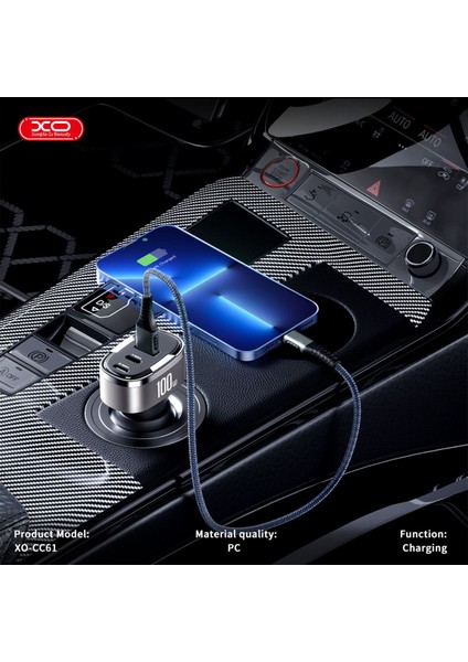 100W Araç Hızlı Şarj Adaptörü CC61,DIJITAL Ekran|hızlı Şarj,1x Usb-C,1x Usb-A,1x Lightning