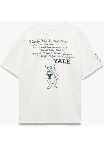 Yale Lisanslı Bisiklet Yaka Kısa Kollu Arkası Baskılı Oversize Tişört