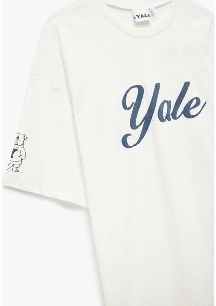 Yale Lisanslı Bisiklet Yaka Kısa Kollu Arkası Baskılı Oversize Tişört